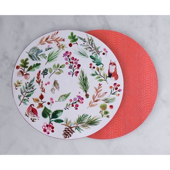Beatriz Ball VIDA Happy Christmas Reversible 16" Round Placemats Set of 4 / New - Picture 1 of 4